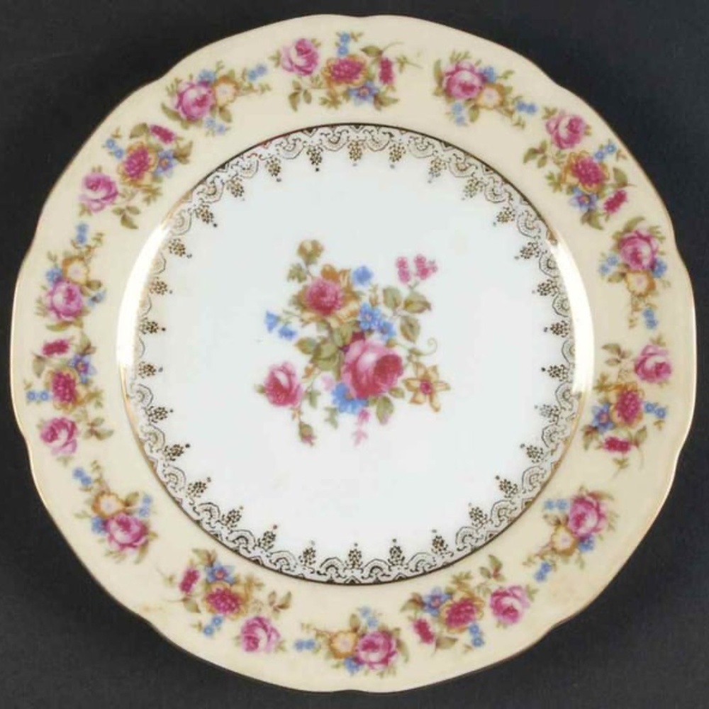 Set of 4  Vintage Japan Gold Castle Hostess Salad  Cake Plate Flowers